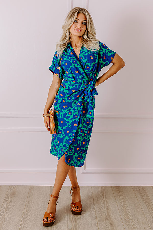 Premium Botanical Garden Wrap Dress in Green | Ultimate Floral Elegance