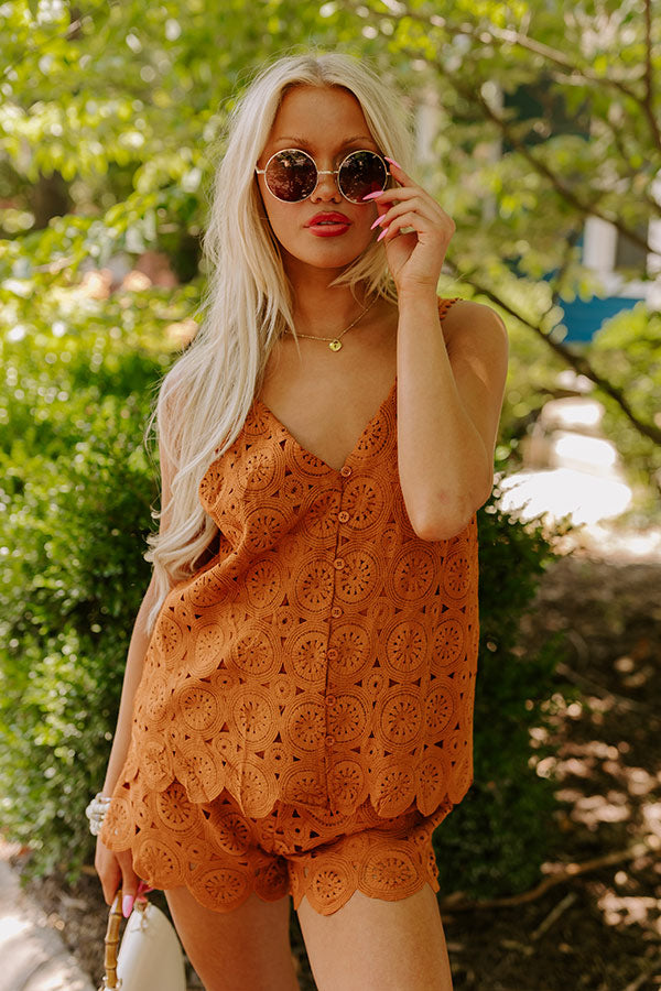 Premium Boho Chic Crochet Top - Rust