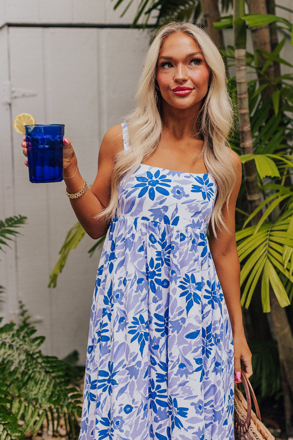 Ultimate Tranquil Time Floral Midi Dress - Blue