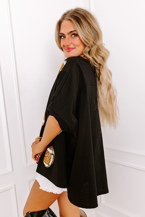 Ultimate Game Day Glam Sequin Oversized Tee - Black