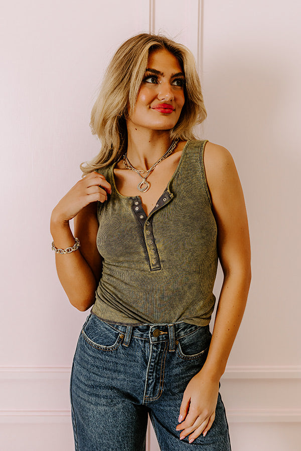 Premium Summer Sweetness Ribbed Tank - Army Green