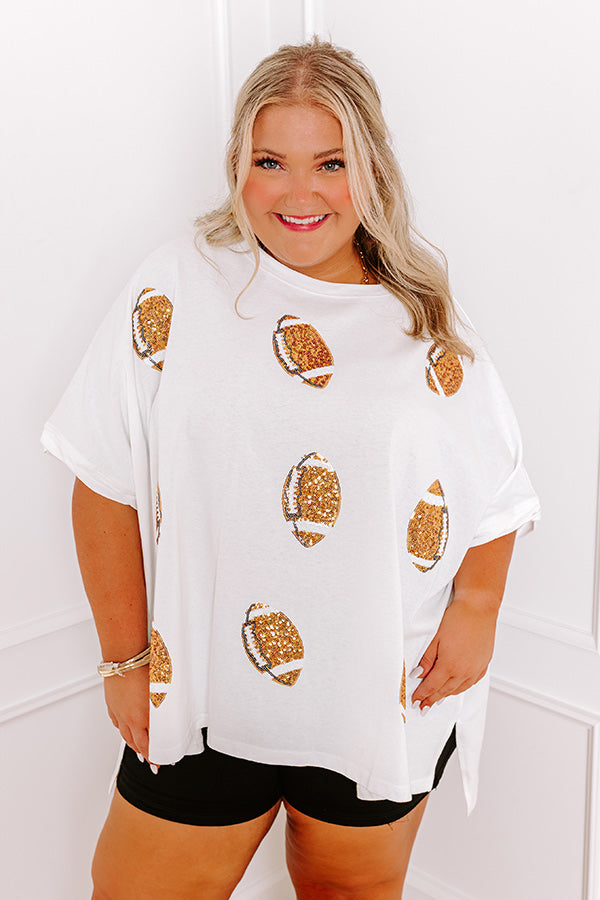 Ultimate Football Glam Sequin Oversized Tee - Ivory Curves