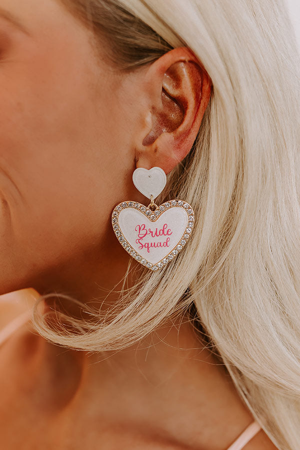 Ultimate Bride Squad Earrings - Elegant White Heart Design