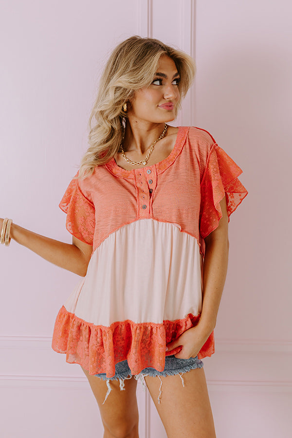 Premium Coral Lace Babydoll Top - Springtime Elegance