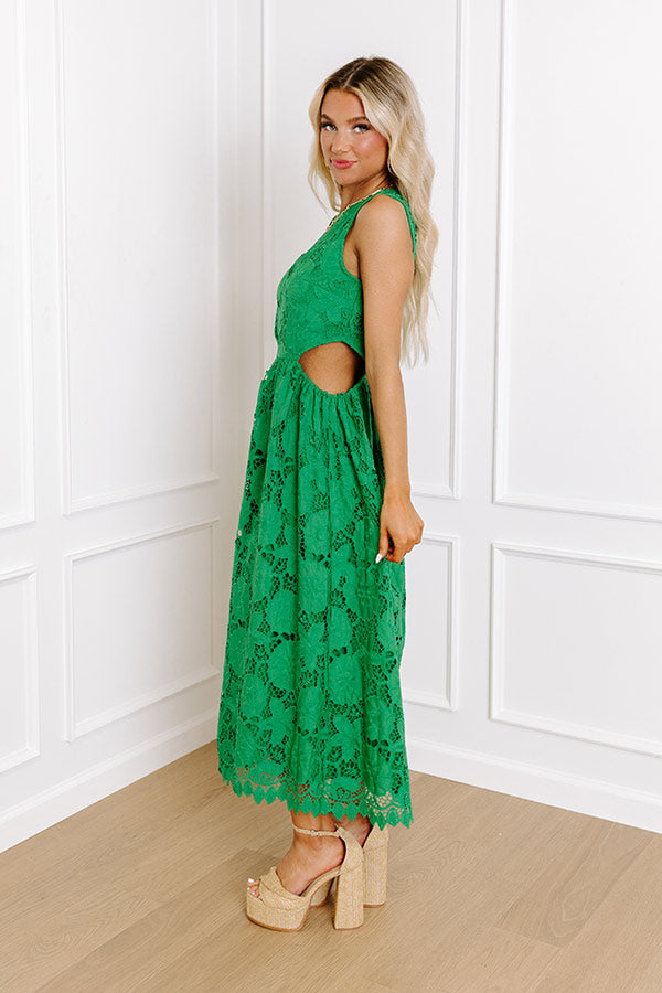 Premium Elegance Lace Cut Out Midi Dress - Green