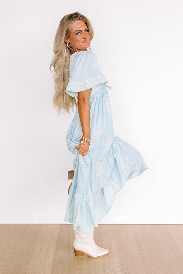 Premium Venice Stroll Embroidered Maxi Dress - Sky Blue Boho Chic