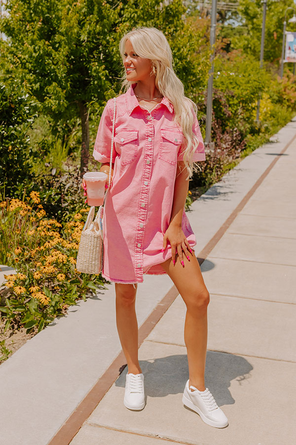 Premium Urban Edge Denim Mini Dress - Pink