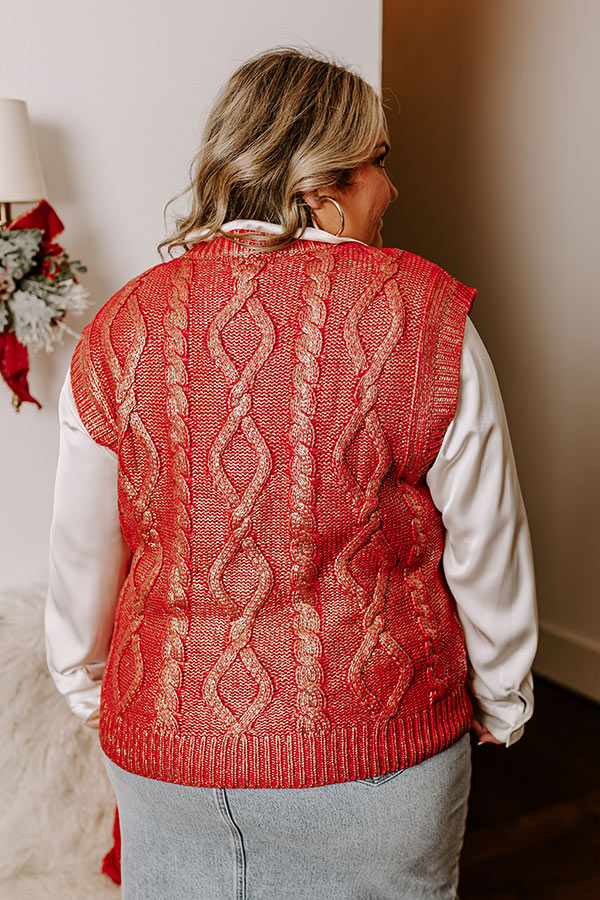 Premium Metallic Knit Vest Top - Red Curves for Holiday Glam