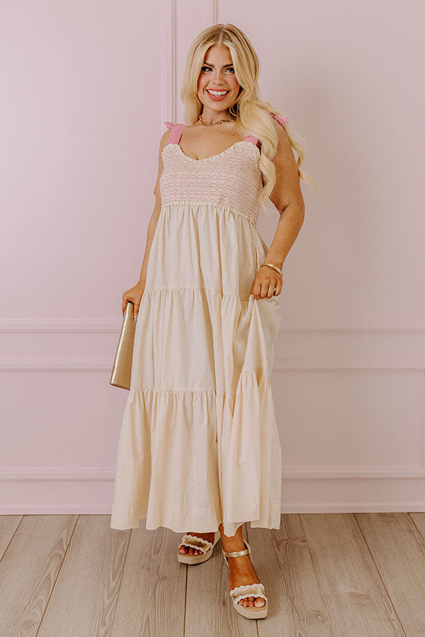 Ultimate Elegance Smocked Maxi Dress - Cream Curves Collection