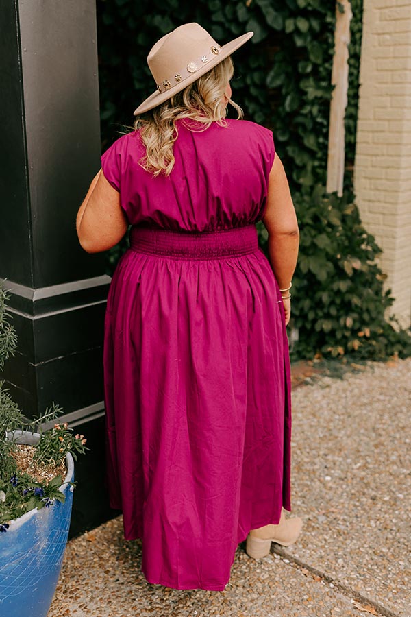 Premium Wine Curves Midi Dress - Ultimate Chic Ensemble