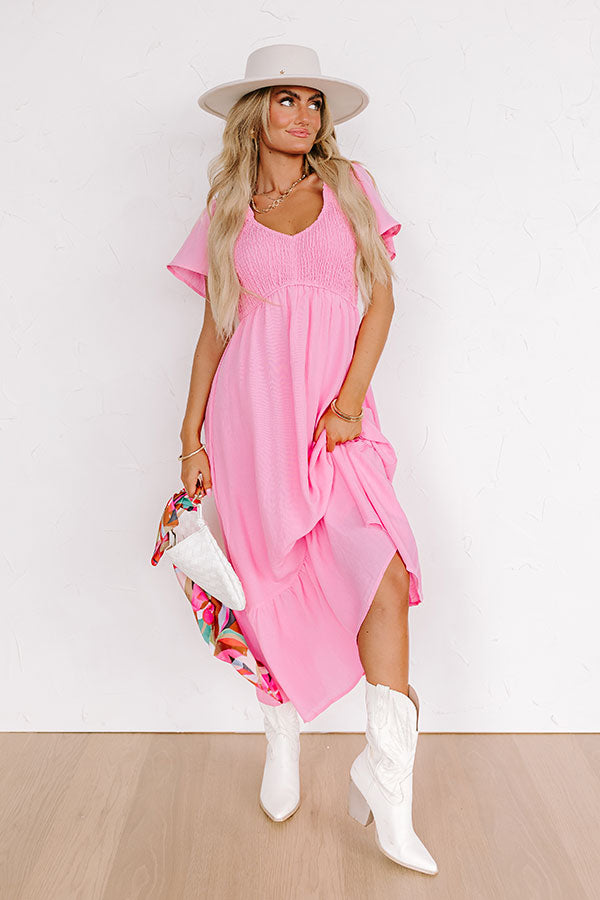 Premium Sunny Smiles Smocked Maxi Dress - Pink