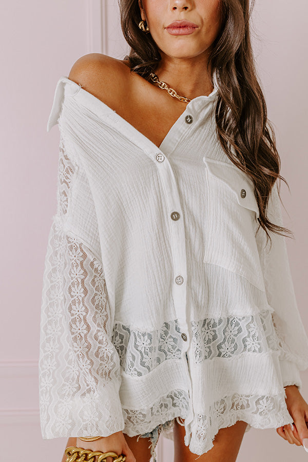 Premium Lace Button-Up Top - White