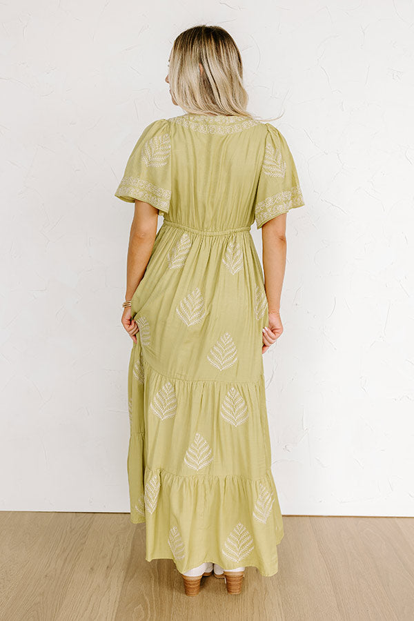 Premium Venice Stroll Embroidered Maxi Dress - Ultimate Boho Style in Chartreuse