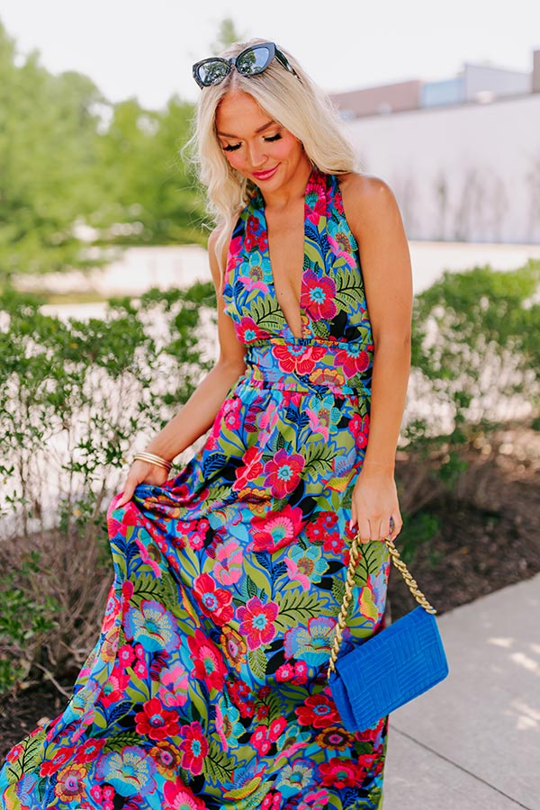 Premium Satin Maxi Dress - Vibrant Floral Print