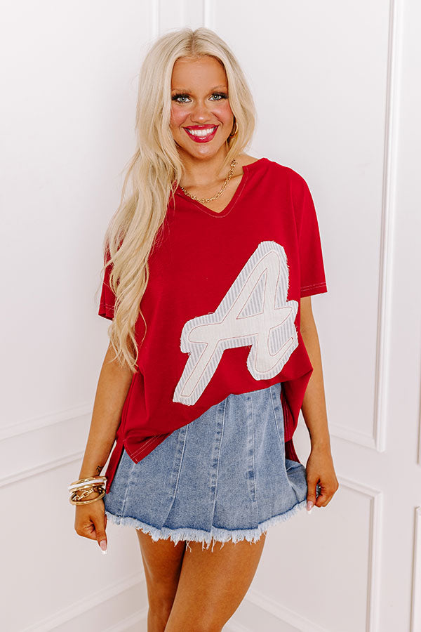 Premium Letter Patch Tee - Ultimate Crimson Style