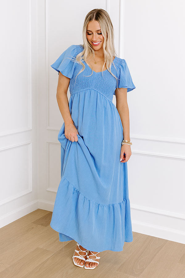 Ultimate Sunny Smiles Smocked Maxi Dress - Sky Blue