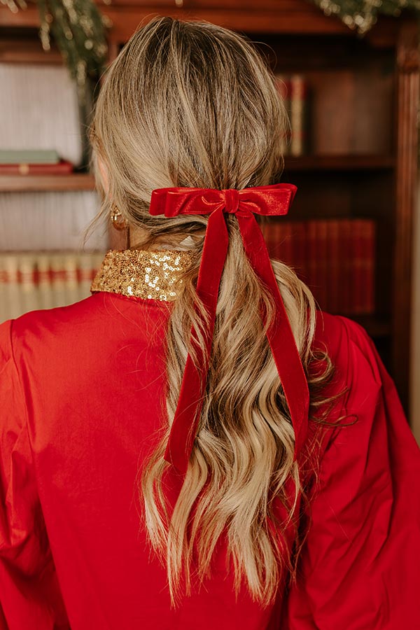 Premium Velvet Double Bow Hair Clip - Ultimate Red Elegance