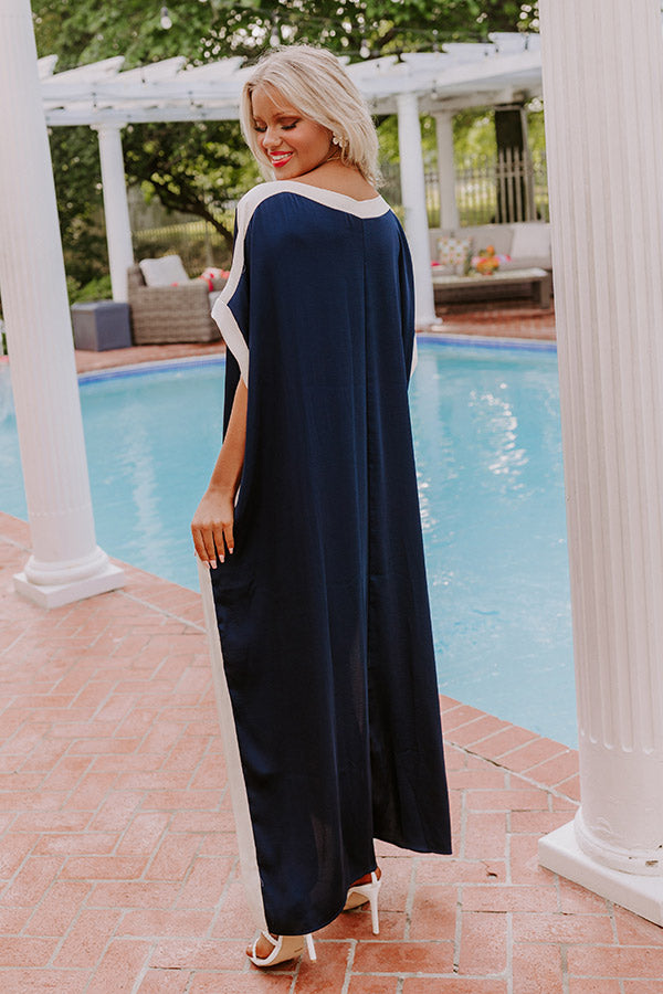 Premium Uptown Elegance Caftan Maxi Dress - Navy