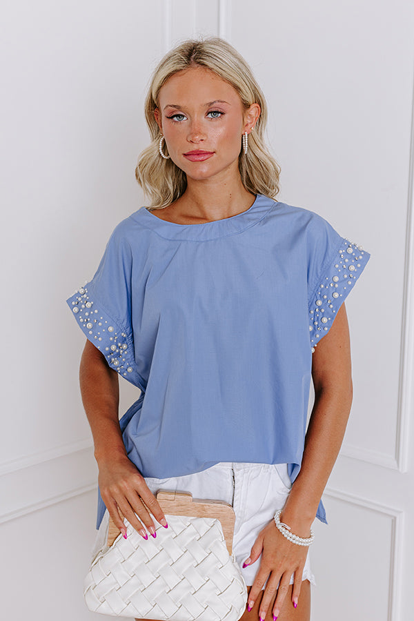 Ultimate Spotlight Delight Pearl Embellished Top in Airy Blue - Upgrade Your Wardrobe