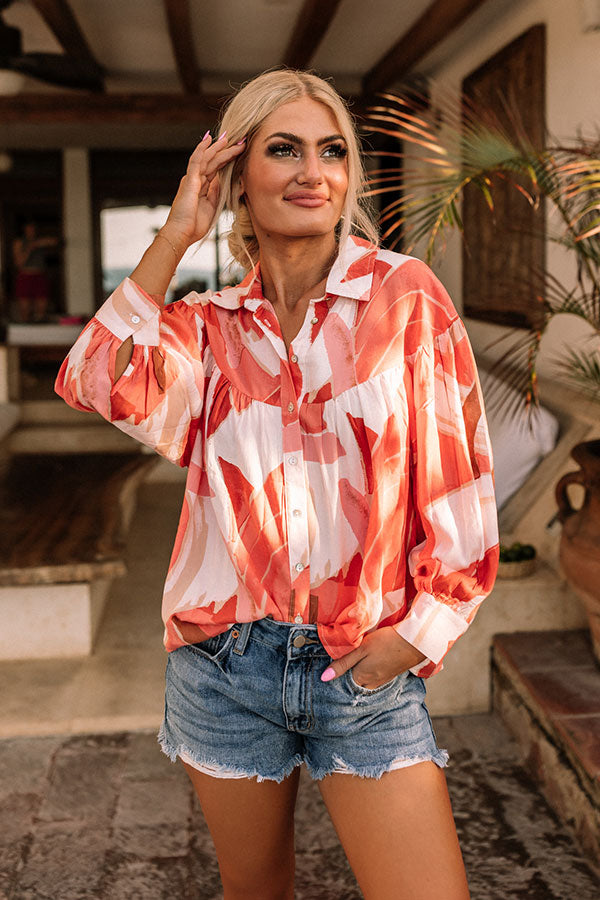 Ultimate Coral Elegance Button-Up Top