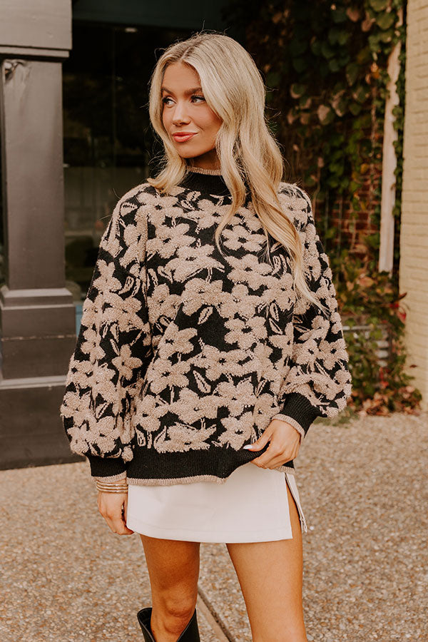 Premium Cozy Floral Knit Sweater - Ultimate Fall Essential in Black