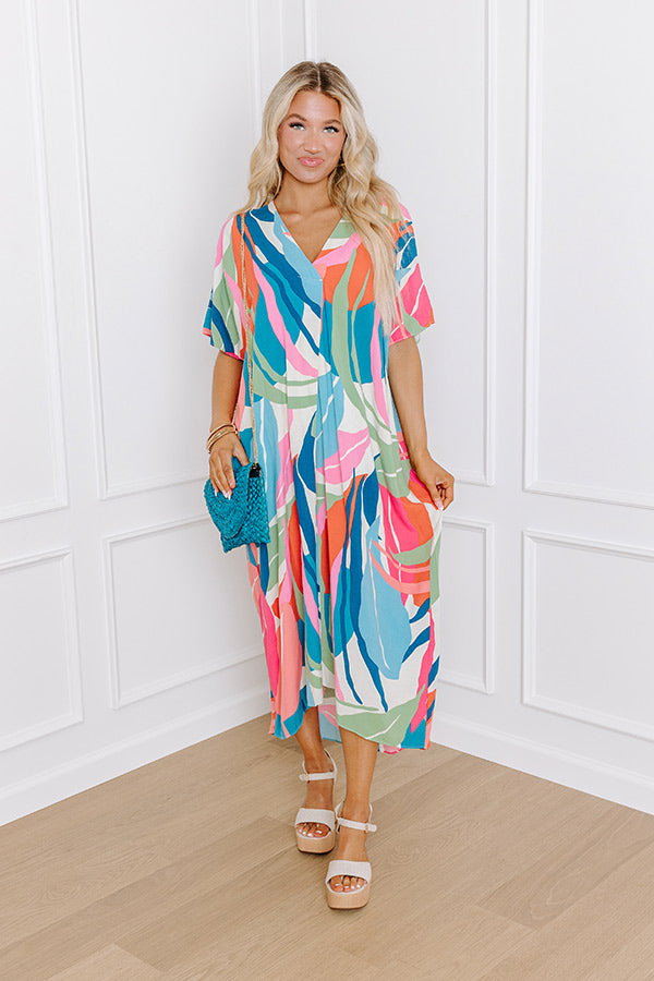 Premium Coastal Breeze Linen-Blend Caftan Midi Dress