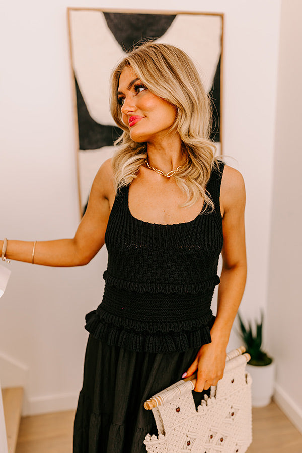 Ultimate Sunset Beach Stroll Crochet Maxi Dress - Black