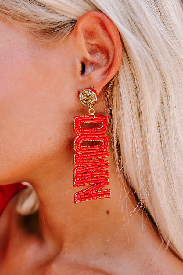 Premium Touchdown Beaded Earrings - Team Spirit Red