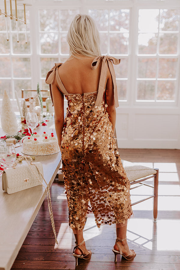 Ultimate Glam Sequin Midi Dress - Copper Shimmer