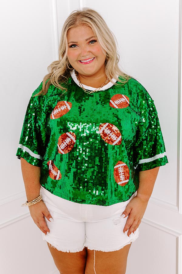 Ultimate Game Day Glow-Up: Green Curves Sequin Football Top