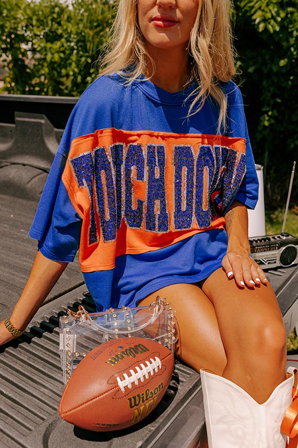 Ultimate Touchdown Sequin Oversized Tee - Team Spirit Blue