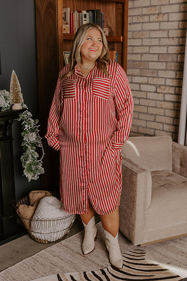 Premium Red Curves Striped Midi Dress