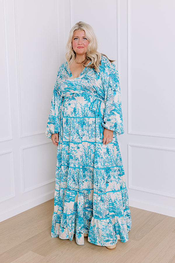 Premium Sky Blue Satin Maxi Dress with Keyhole Accent