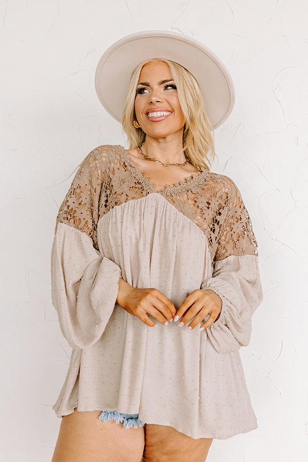 Ultimate Grand Adventure Crochet Top - Premium Taupe Curves