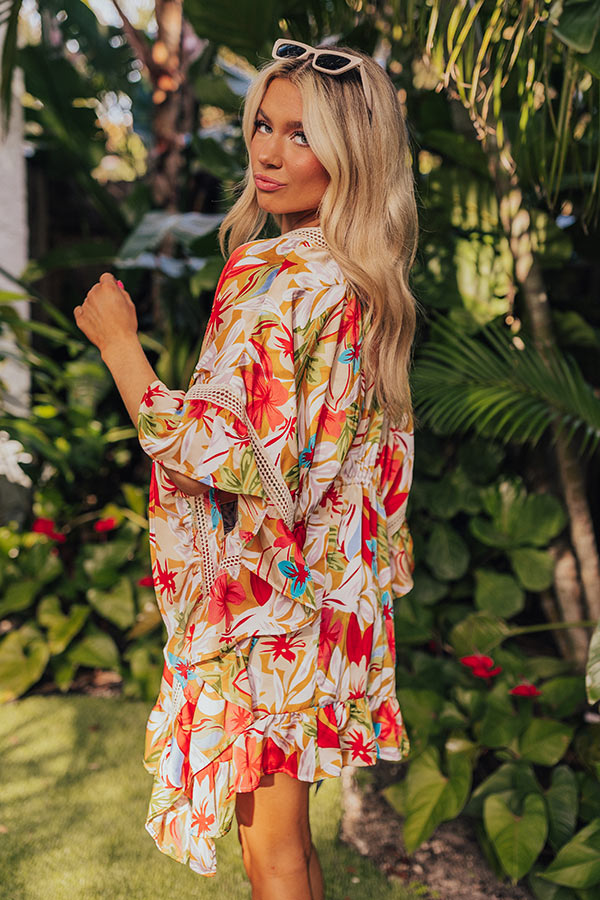 Ultimate Tropical Twilight Ruffle Overlay Dress in Honey