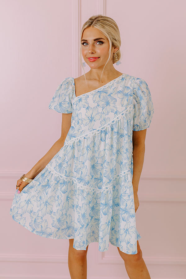 Ultimate Floral Elegance Asymmetrical Mini Dress | Sky Blue