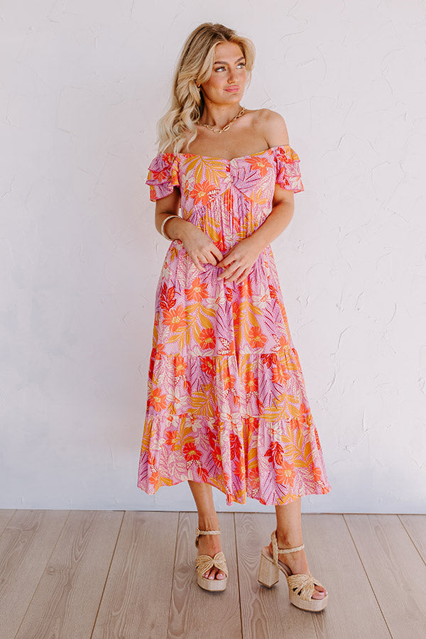 Premium Hibiscus Harmony Midi Dress