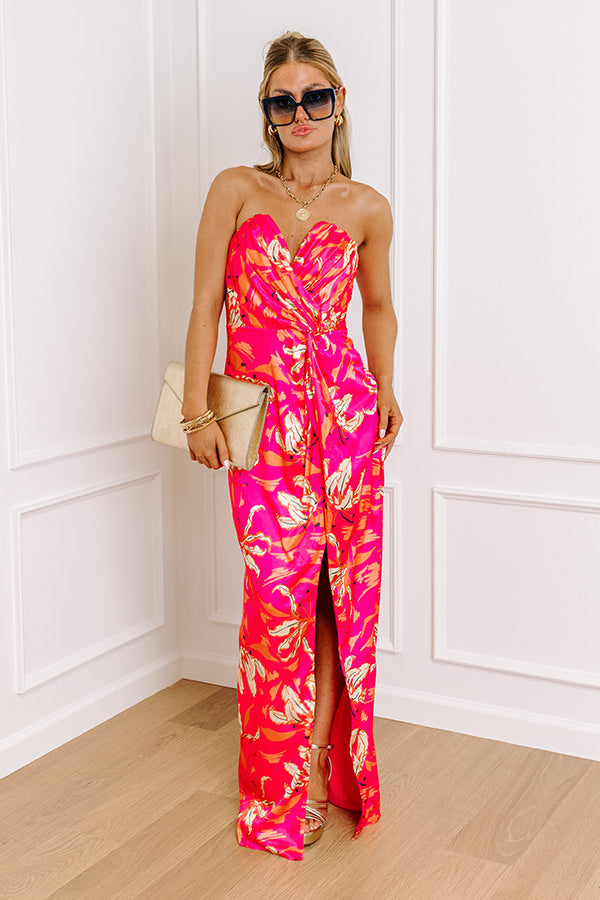 Premium Gala Ready Satin Maxi Dress - Hot Pink Elegance