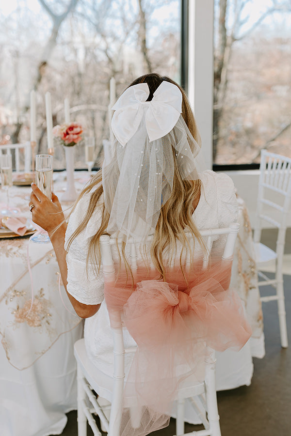 Elegant Prosecco Fizz Veil Hair Clip with Bow & Pearl Accents