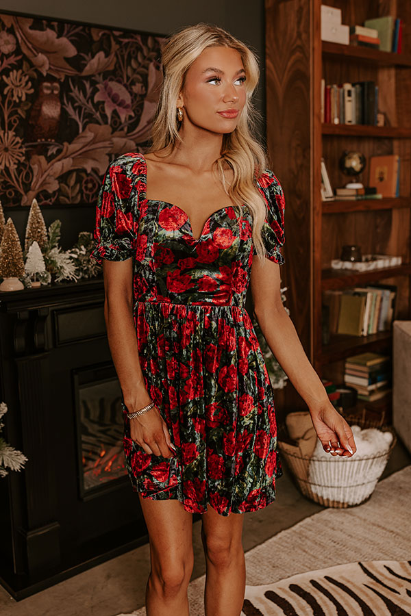 Ultimate Romantic Rose Velvet Mini Dress