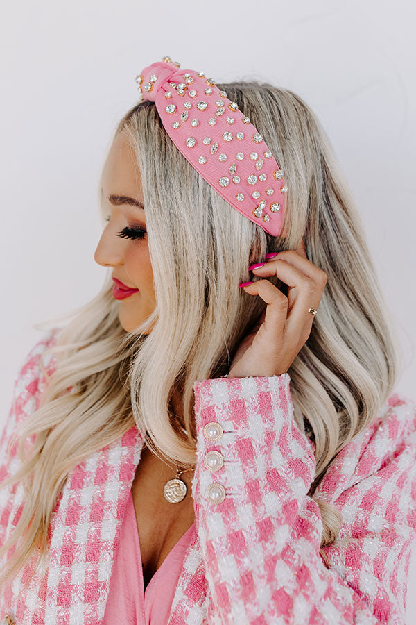 Premium Glittery Confessions Rhinestone Headband - Pink Shimmer