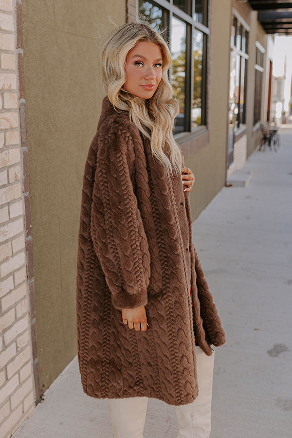 Ultimate Luxe Espresso Faux Fur Coat with Cable Knit Design