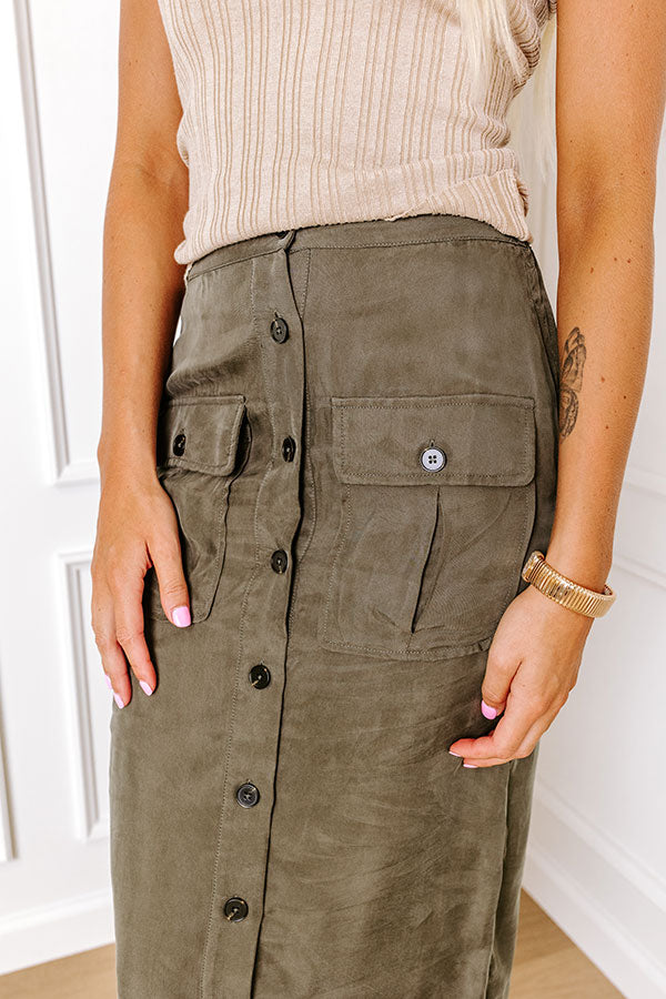 Ultimate Freda High Waist Cargo Midi Skirt - Olive