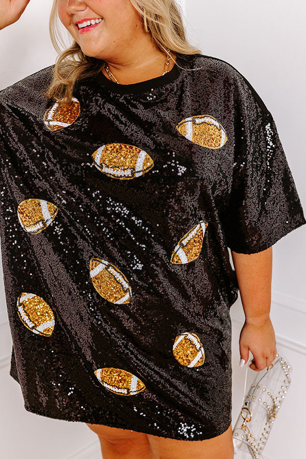 Ultimate Football Glam Sequin Mini Dress - Black Curves