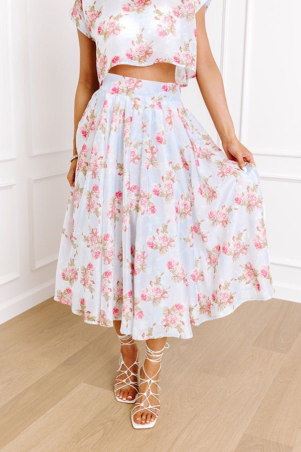 Premium Rose Garden High Waist Midi Skirt