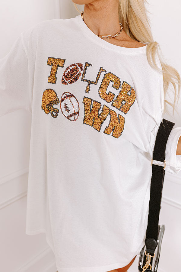 Ultimate Game Day Glam: Sequin Touchdown Oversized Tee