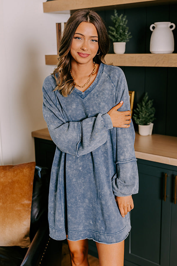 Ultimate Casual Brunch Mineral Wash Mini Dress in Blue - Effortless Style