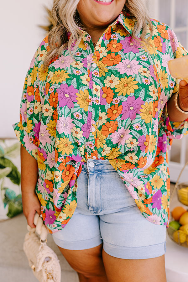 Premium Green Curves Floral Shift Top