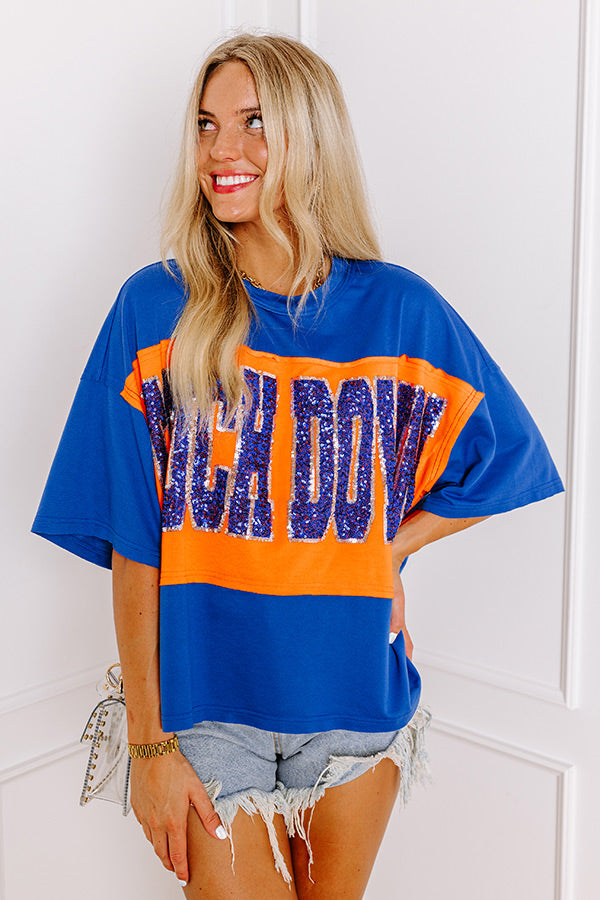 Ultimate Touchdown Sequin Oversized Tee - Team Spirit Blue