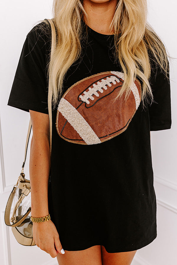 Ultimate Game Day Tee: Kickoff Cutie Embroidered Oversized Black